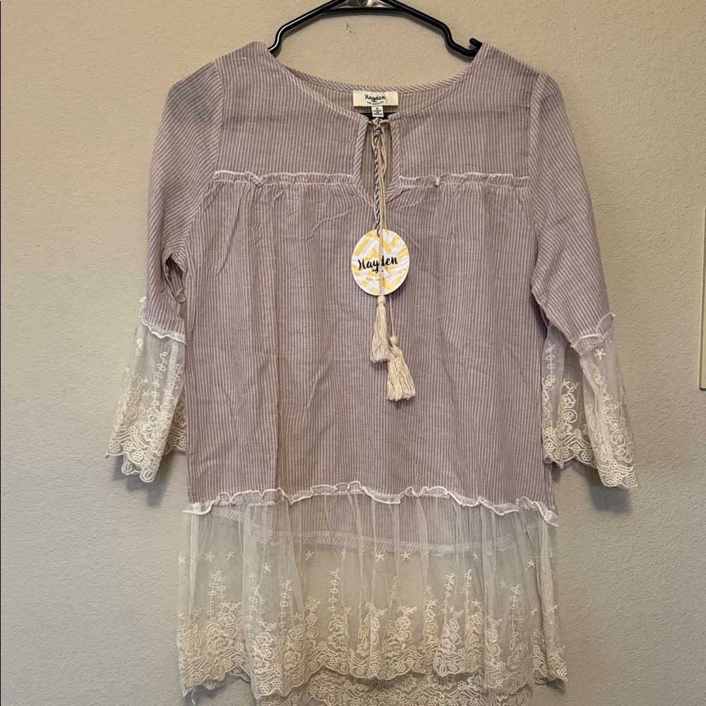 Hayden Lavender Lace Trim Blouse